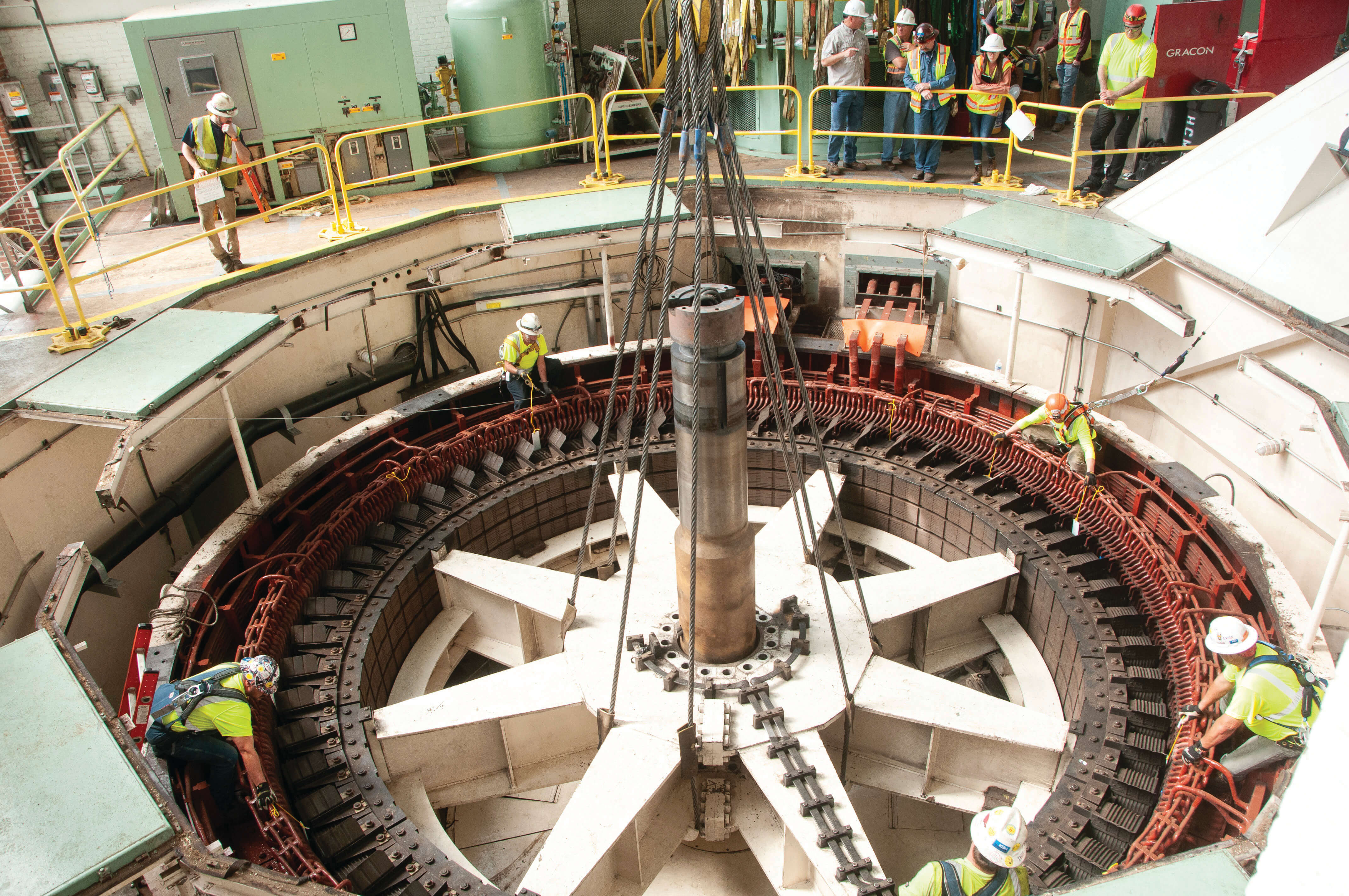 Workers doing work on the Lay Dam Rotor Replacement.